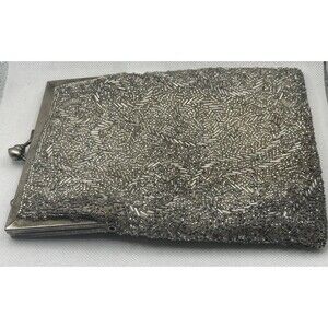 Vintage Beaded Handbag Sequined Artel Montreal Kiss Lock 7”x5” *missing Chain